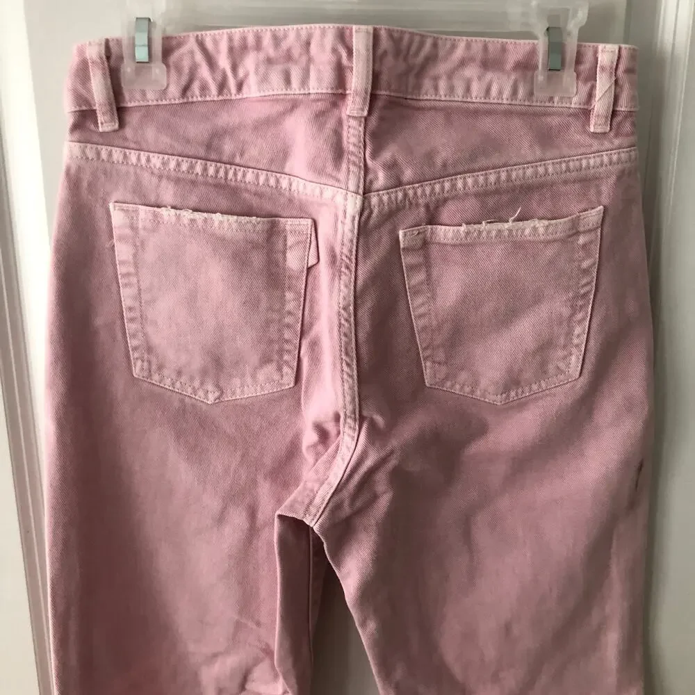3x1 NYC size 25 Women's distressed straight leg jeans Mineral Rose Pink $367